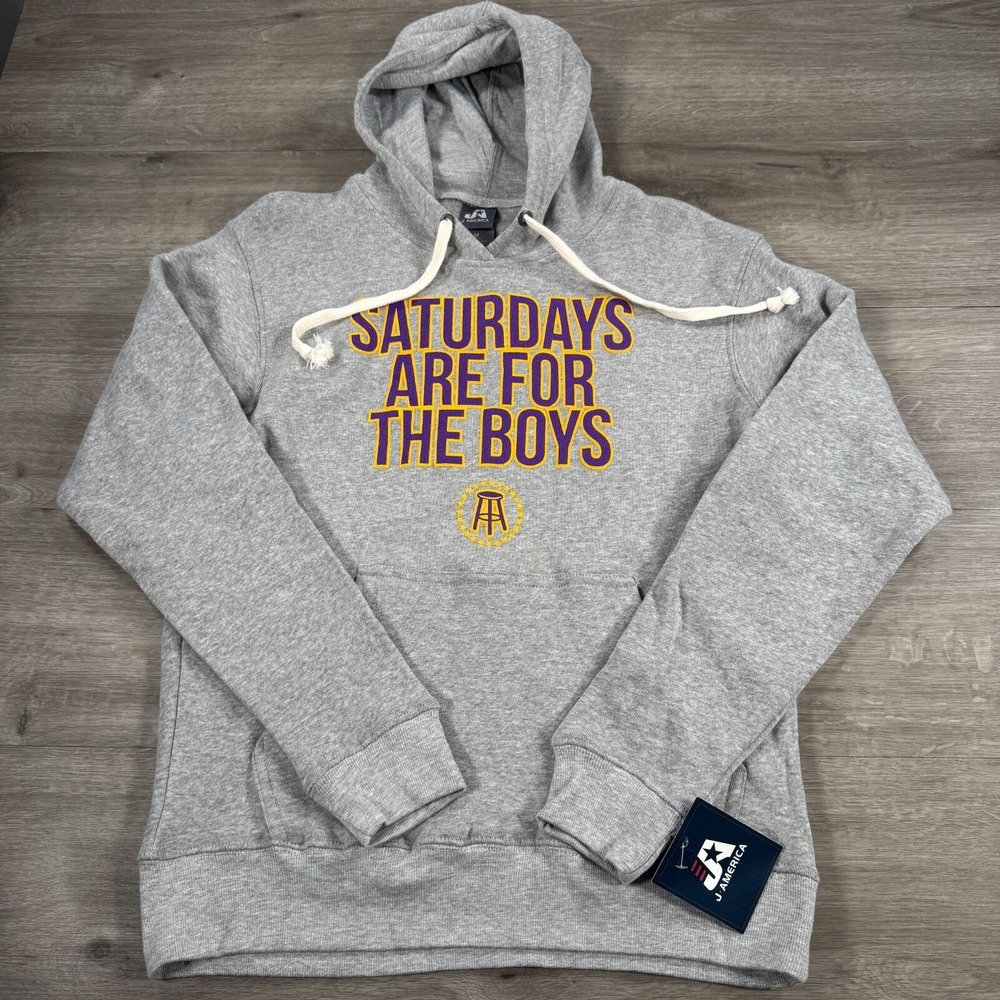 Barstool Sports Hoodie "Saturdays Are For The Boys" Gray Purple Yellow Medium